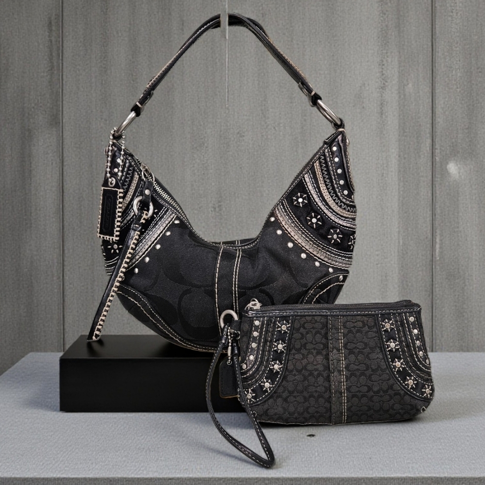 Coach Mia 2006 RARE & Vintage Black & Silver Hobo Set - Picture 12 of 13